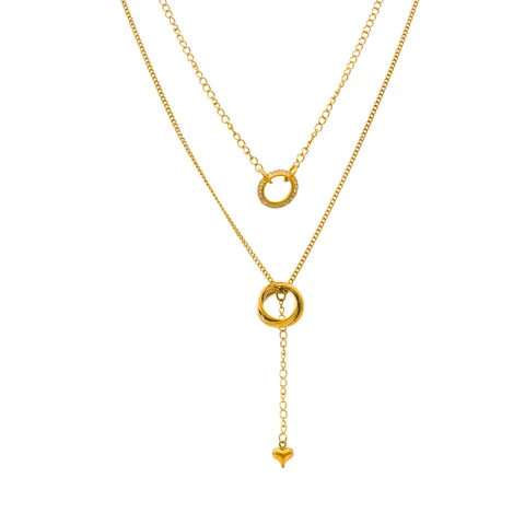 Stainless Steel 18k Gold Plated Double Layer Geometric Tassel Necklace Rhinestone Layered Clavicle Chain Jewelry