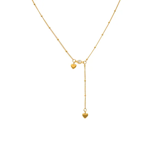 Stainless Steel Double Heart Necklace Gold Plated Rhinestone Pendant Clavicle Chain Fashion Jewelry Gift For Women