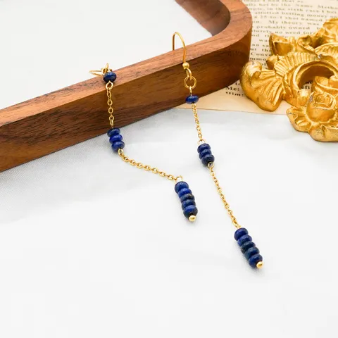 Stainless Steel Lapis Lazuli Tassel Earrings 18K Gold Plated Long Dangle Earrings Minimalist Jewelry Gift For Women