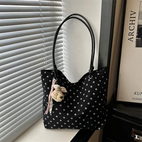 Bolso de Hombro de Lona con Lunares Estilo Coreano para Mujer Bolso de Mano de Gran Capacidad Bolso de Axila Informal