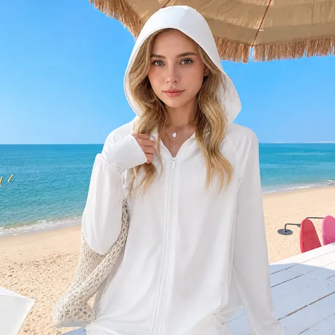 Women Ice Silk Sun Protection Clothing UPF50 Breathable Lightweight Outdoor Hooded Jacket With Face Mask Brim Long Sleeve Top