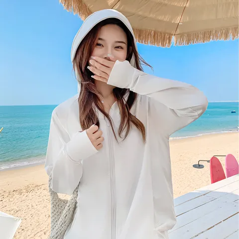 Damen Eisseide Sonnenschutzkleidung UPF50 Atmungsaktiv Leicht Outdoor Kapuzenjacke Mit Gesichtsmaske Krempe Langarm Top