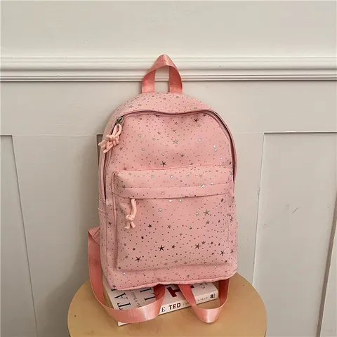 Sac à Dos en Tissu Style Coréen Ins Imprimé Étoiles pour Femmes Étudiantes Léger École Voyage Rose Blanc Noir Bleu