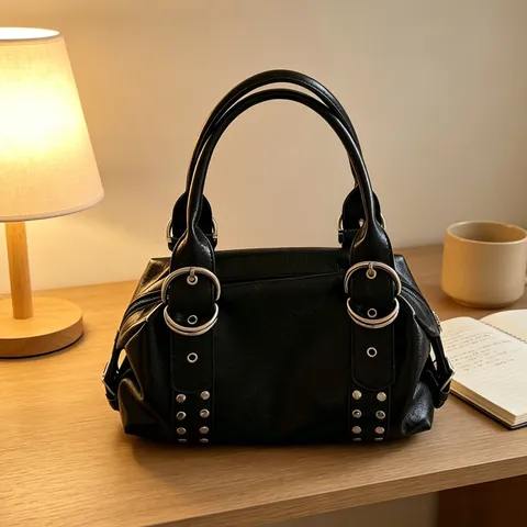 Women Vintage Boston Shoulder Bag PU Leather Retro Underarm Handbag Rivet Metal Buckle