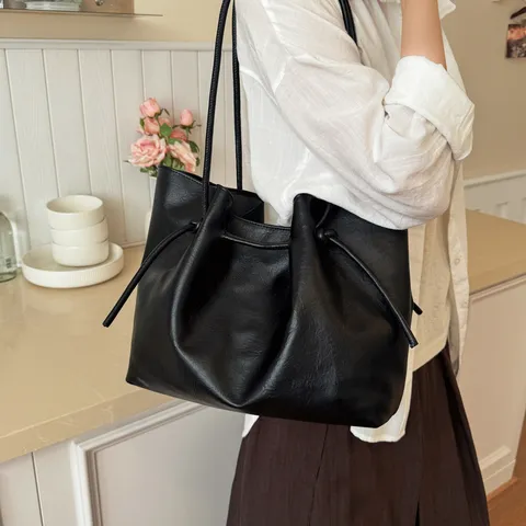 Women Large Capacity PU Leather Tote Bag Retro Simple Shoulder Handbag Urban Casual Commuting Carry Bag