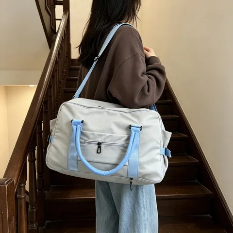 Borsa da Viaggio in Nylon di Grande Capacità Con Separazione Secco e Umido Fascia per Trolley Borsa da Palestra Portatile per Fitness e Weekend