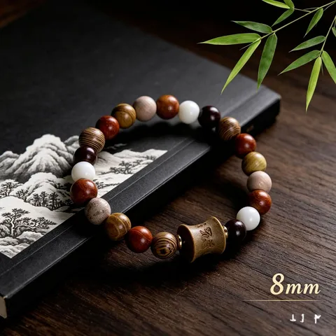 Ethnic Multicolor Wood Bead Bracelet Handcrafted Engraved Lion Bamboo Buddha Beads Meditation Jewelry Gift For Unisex