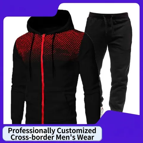 Conjunto de Chándal Deportivo para Hombre Sudadera con Capucha y Cremallera y Pantalón Estampado de Lunares en Degradado