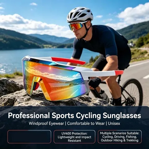 Radsport Sonnenbrille Großer Rahmen PC UV400 Winddicht Outdoor Sport Verspiegelt Bunt Goggles Herren Damen