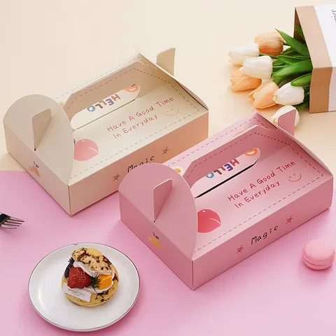 Boîte d'Emballage de Dessert Portative Avec Motif de Pêche Carton Blanc Boîte de Boulangerie Pour Macaron Gâteau Biscuit Sac Cadeau