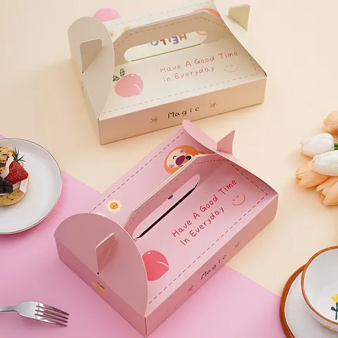 Boîte d'Emballage de Dessert Portative Avec Motif de Pêche Carton Blanc Boîte de Boulangerie Pour Macaron Gâteau Biscuit Sac Cadeau
