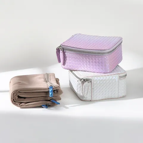 Tragbare Schmuckaufbewahrungsbox Leder Gewebtes Muster Doppelreißverschluss Mehrschichtig Reise Ring Halskette Armband Organizer Etui