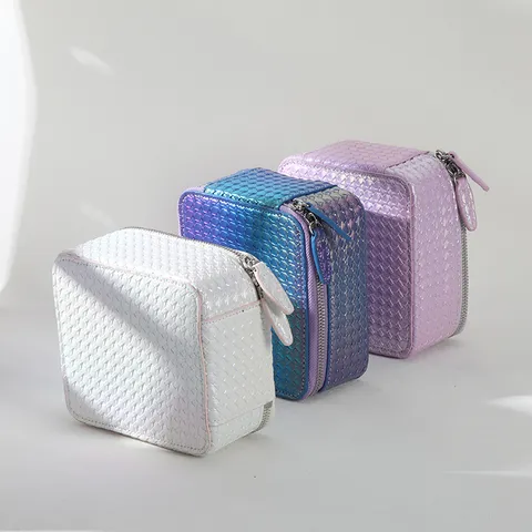 Tragbare Schmuckaufbewahrungsbox Leder Gewebtes Muster Doppelreißverschluss Mehrschichtig Reise Ring Halskette Armband Organizer Etui