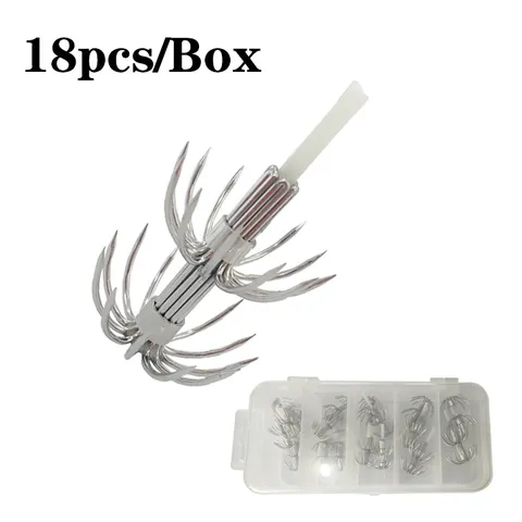 Stainless Steel 12-Claw Squid Hooks Luminous Umbrella Fishing Hooks Barbless Cuttlefish Bait With Storage Box