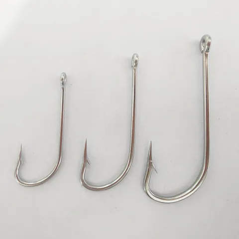 Stainless Steel Long Shank Ringed Sea Horse Hooks Barbed Fishing Hooks With Hole Saltwater Fishing Tackle