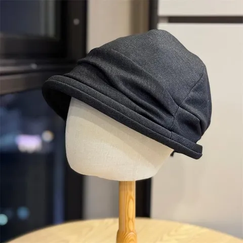 Women Fall Winter Vintage Pleated Bucket Hat Fashion Casual Solid Color Warm Sun Protection Fisherman Hat