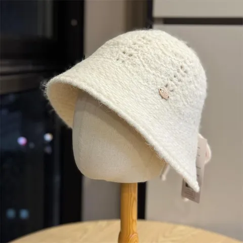 Women's Knit Linen Blend Bucket Hat Autumn Winter Windproof Warm Casual Fisherman Hat