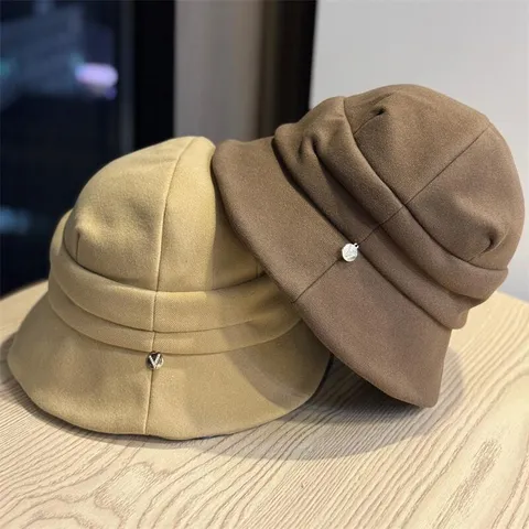 Women's Casual Solid Color Pleated Bucket Hat Autumn Fashion Short Brim Dome Fisherman Hat