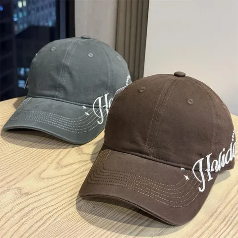 Women Cotton Baseball Cap Adjustable Solid Color Letter Embroidery Curved Brim Sun Protection Casual Sport Hat