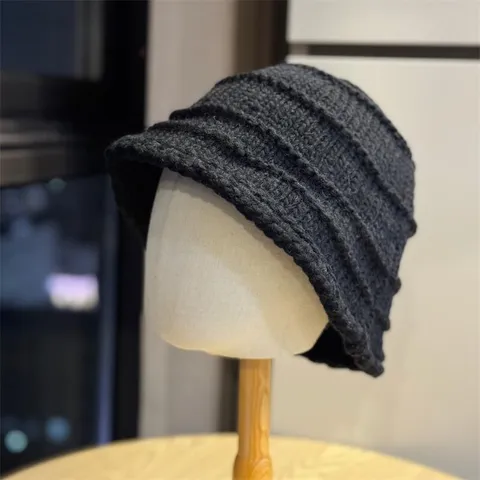 Women's Vintage Pleated Knit Bucket Hat Blended Wool Winter Warm Cap Fashionable Casual Foldable Fisherman Hat For Outdoor Daily