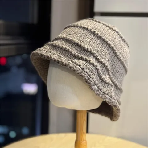 Women's Vintage Pleated Knit Bucket Hat Blended Wool Winter Warm Cap Fashionable Casual Foldable Fisherman Hat For Outdoor Daily