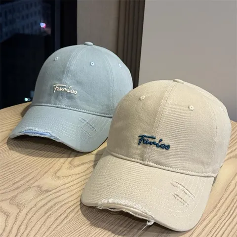 Japanese Style Letter Embroidery Distressed Soft Top Baseball Cap Unisex Casual Washed Cotton Adjustable Curved Brim Dad Hat