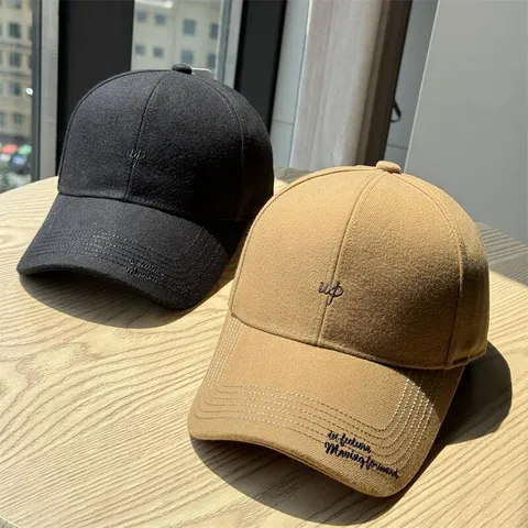 Casquette de Baseball en Laine et Coton Style Japonais pour Hommes Femmes Mode Broderie de Lettres Réglable Bord Incurvé Chapeau d'Hiver Chaud