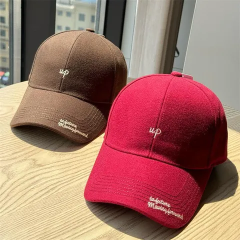 Casquette de Baseball en Laine et Coton Style Japonais pour Hommes Femmes Mode Broderie de Lettres Réglable Bord Incurvé Chapeau d'Hiver Chaud