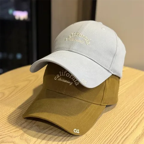 Retro Cotton Baseball Cap For Women Adjustable Soft Top Wide Brim Letter Embroidered Casual Outdoor Sun Hat