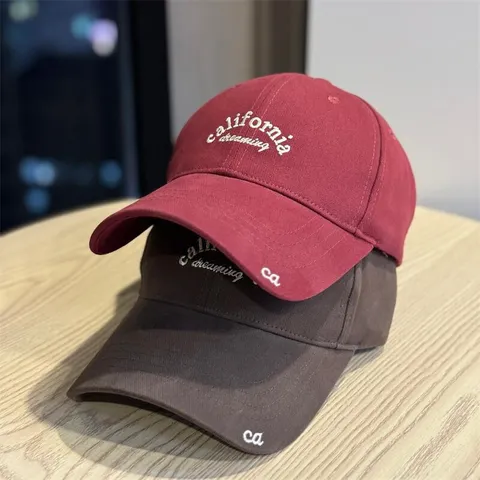 Retro Cotton Baseball Cap For Women Adjustable Soft Top Wide Brim Letter Embroidered Casual Outdoor Sun Hat