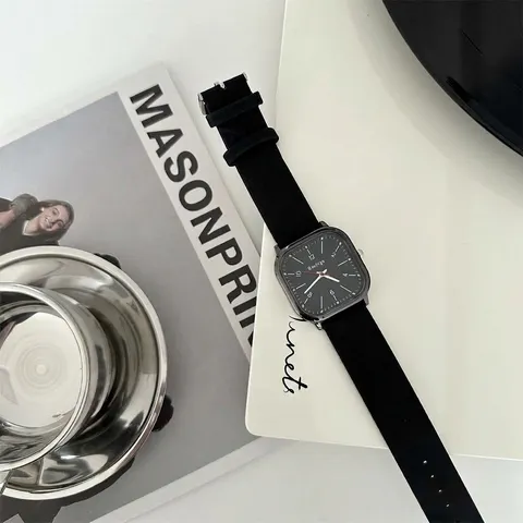 Korean Style Minimalist Square Quartz Watch For Men Women Fashion Casual PU Leather Strap Analog Wristwatch Couple Gift