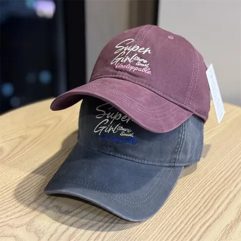 Unisex Cotton Baseball Cap Letter Embroidery Wide Brim Soft Top Adjustable Casual Sun Hat For Men Women
