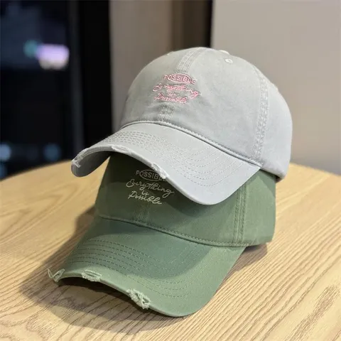 Washed Cotton Baseball Cap Distressed Letter Embroidery Adjustable Casual Dad Hat For Women Men Outdoor Sports Sun Hat