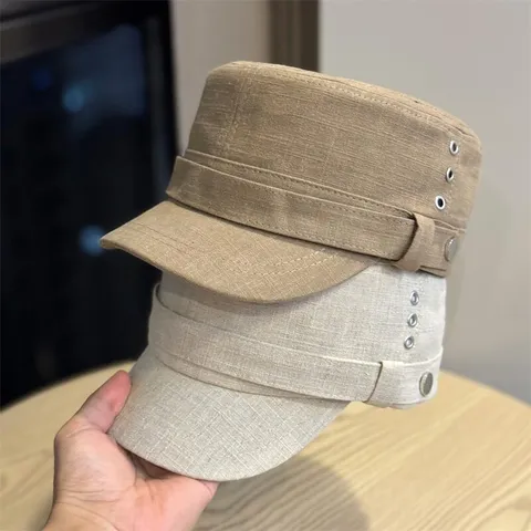 Retro Flat Top Equestrian Cap Women Autumn British Style Fashion Beret Versatile Visor Hat Cotton Linen Blend
