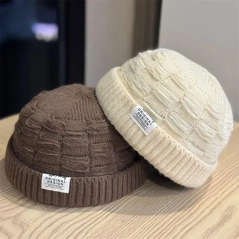Unisex Winter Warm Gebreide Docker Muts Retro Opgerolde Manchet Visserman Matroos Beanie Muts Casual Effen Kleur Dagelijks