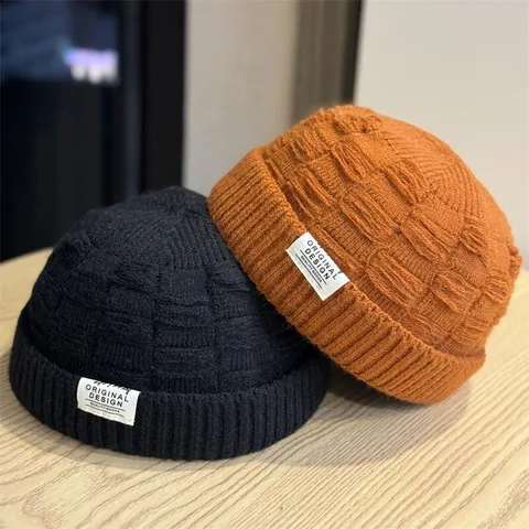 Unisex Winter Warm Gebreide Docker Muts Retro Opgerolde Manchet Visserman Matroos Beanie Muts Casual Effen Kleur Dagelijks