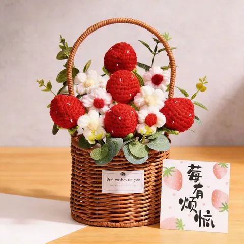 Mazzo di Fiori di Girasole e Frutta Lavorato a Mano Cesto di Fiori Intrecciato Portatile Stile Pastorale Decorazione Regalo