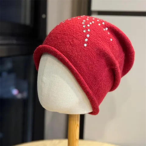 Strass Stern Gestrickte Mütze Damen Herbst Winter Slouchy Warme Totenkopf Mütze Casual Mode Pullover Mütze