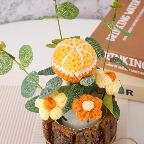 Handmade Knitted Crochet Flower Potted Plant Simulation Fruit Desktop Ornament Home Decor Gift