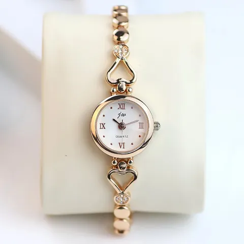 Montre à Quartz Élégante pour Femme Avec Bracelet en Forme de Coeur Petit Cadran Rond Strass Alliage Métal Cadeau Mode
