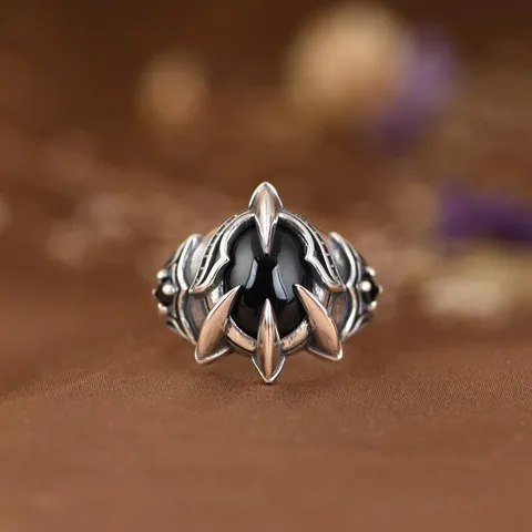 Vintage Gotische Adelaarsklauw Open Ring Zinklegering Zwarte Zirkonia Verstelbare Statement Vinger Sieraden Voor Dames En Heren