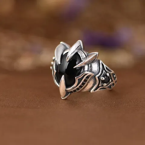 Vintage Gotische Adelaarsklauw Open Ring Zinklegering Zwarte Zirkonia Verstelbare Statement Vinger Sieraden Voor Dames En Heren