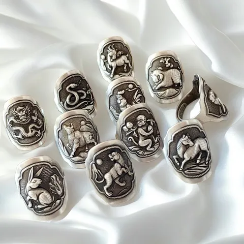 Retro Nieuwe Chinese Stijl Handgesneden Fijn Zilver Dierenriem Ring Open Verstelbare Vintage Vingerring Sieraden Cadeau