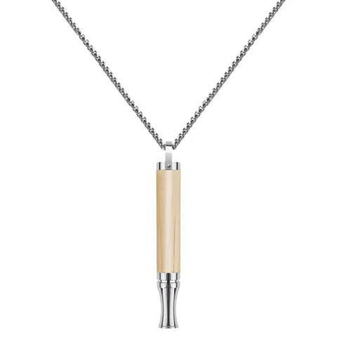 Roestvrij Staal En Hout Meditatie Ademhaling Fluitje Ketting Anti Angst Mindfulness Sieraad