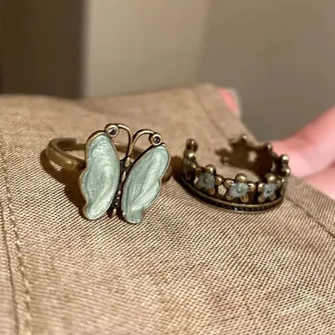 Vintage Retro Butterfly Blume Open Ring Set Legierung Antike Bronze Emaille Mode Schmuck Damen Geschenk