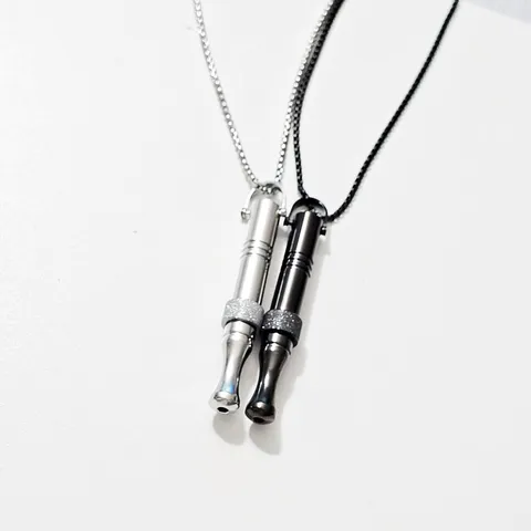 Minimalist Stainless Steel Anxiety Relief Whistle Pendant Necklace Meditation Mindful Breathing Jewelry
