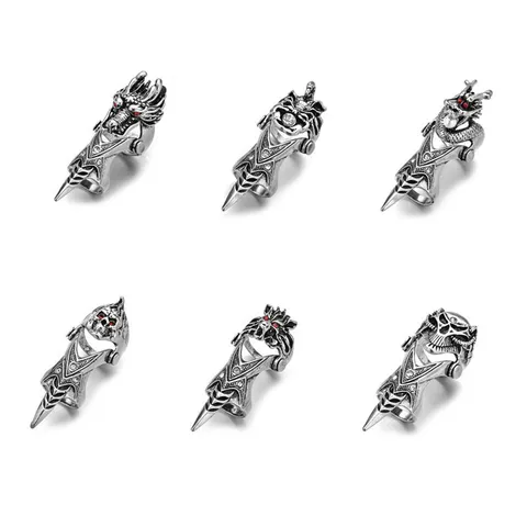 Retro Punk Draak Schedel Gewricht Ring Verstelbare Goth Rock Vingerring Legering Strass Mode Sieraden Voor Heren Dames