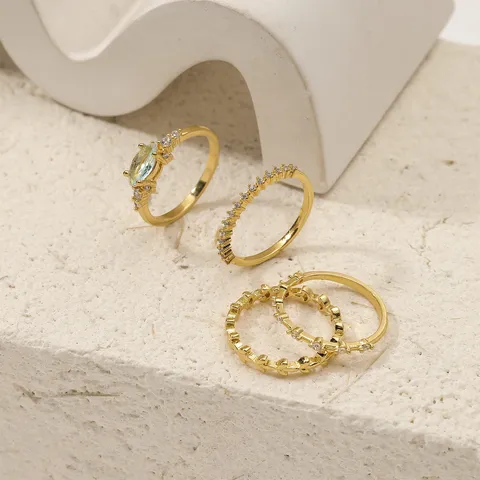 Ins Stijl Geometrisch Koper Strass Ring Set Voor Vrouwen Mode Sieraden Verloving Jubileum Feest