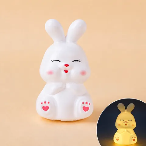 Cute Luminous Rabbit Ornament Vinyl Bunny Figurine Glowing Animal Cake Topper Desktop Decoration Girly Gift