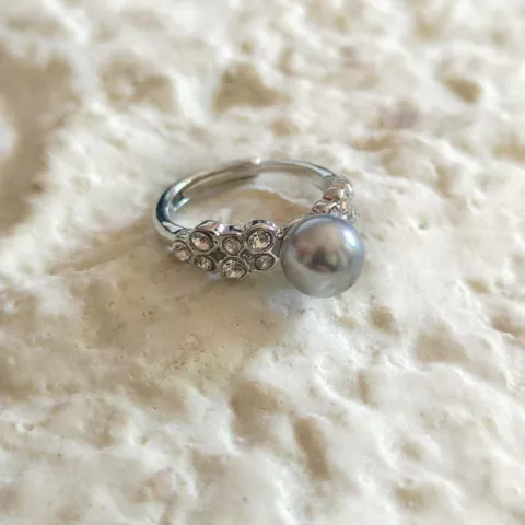 Bague Ouverte en Alliage de Luxe Léger pour Femmes Élégante Perle Artificielle et Strass Orné Bijou de Doigt de Mode Cadeau